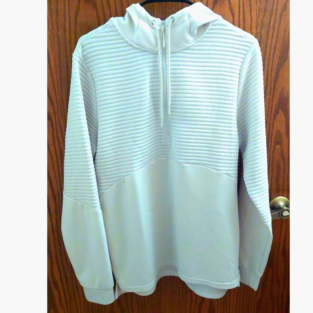 CALIA by Carrie Underwood Ivory Mixed Texture Ribbed 1/4 Zip Hoodie Medium